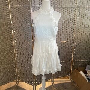 Profound Poise White Linen 3D Floral Mock Neck Mini Dress (NWT)